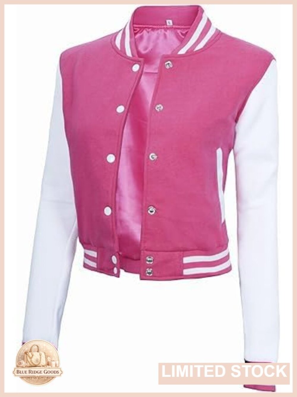 Womens Varsity Bomber Jacket Fleece Letterman Cropped Casual Jacket